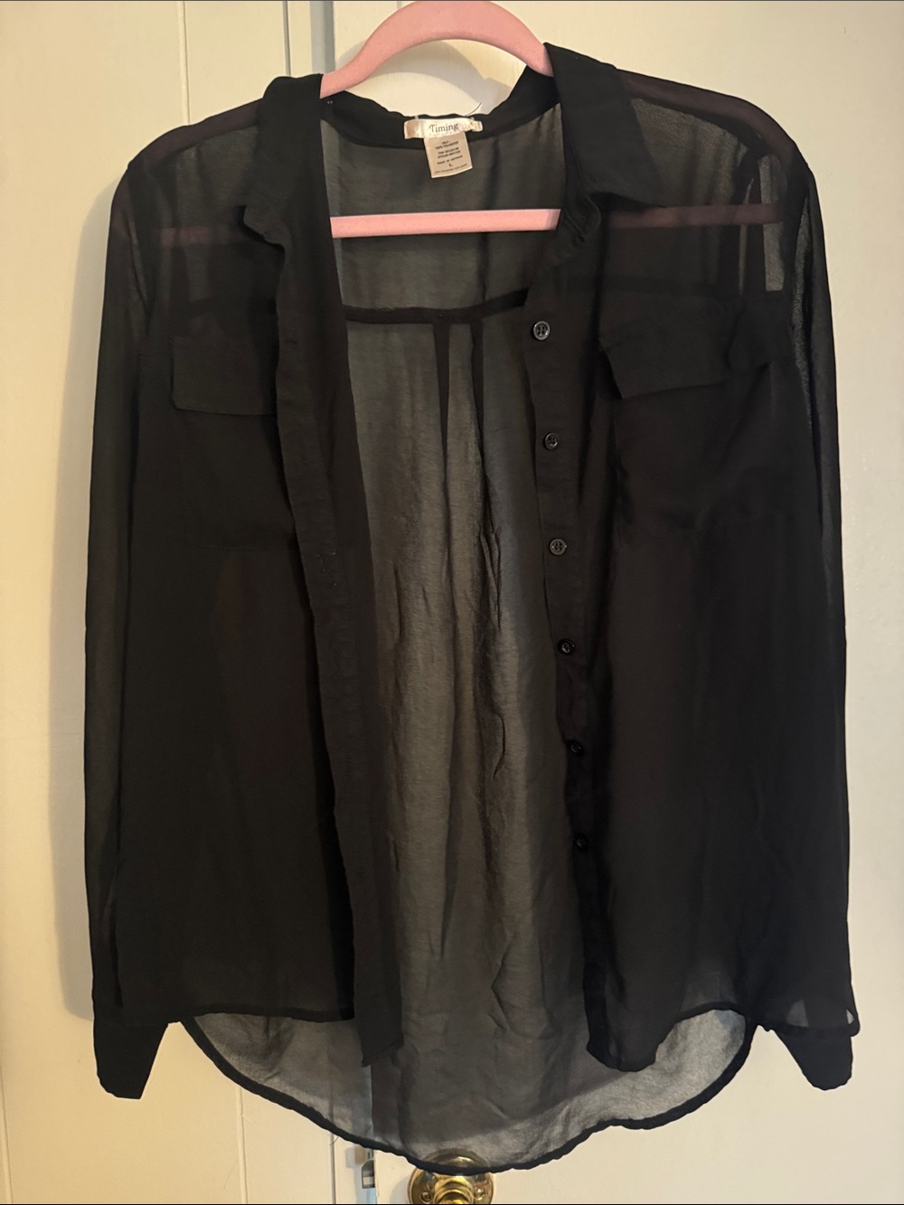 Timing Clothing Sheer Black Button-Front Shirt